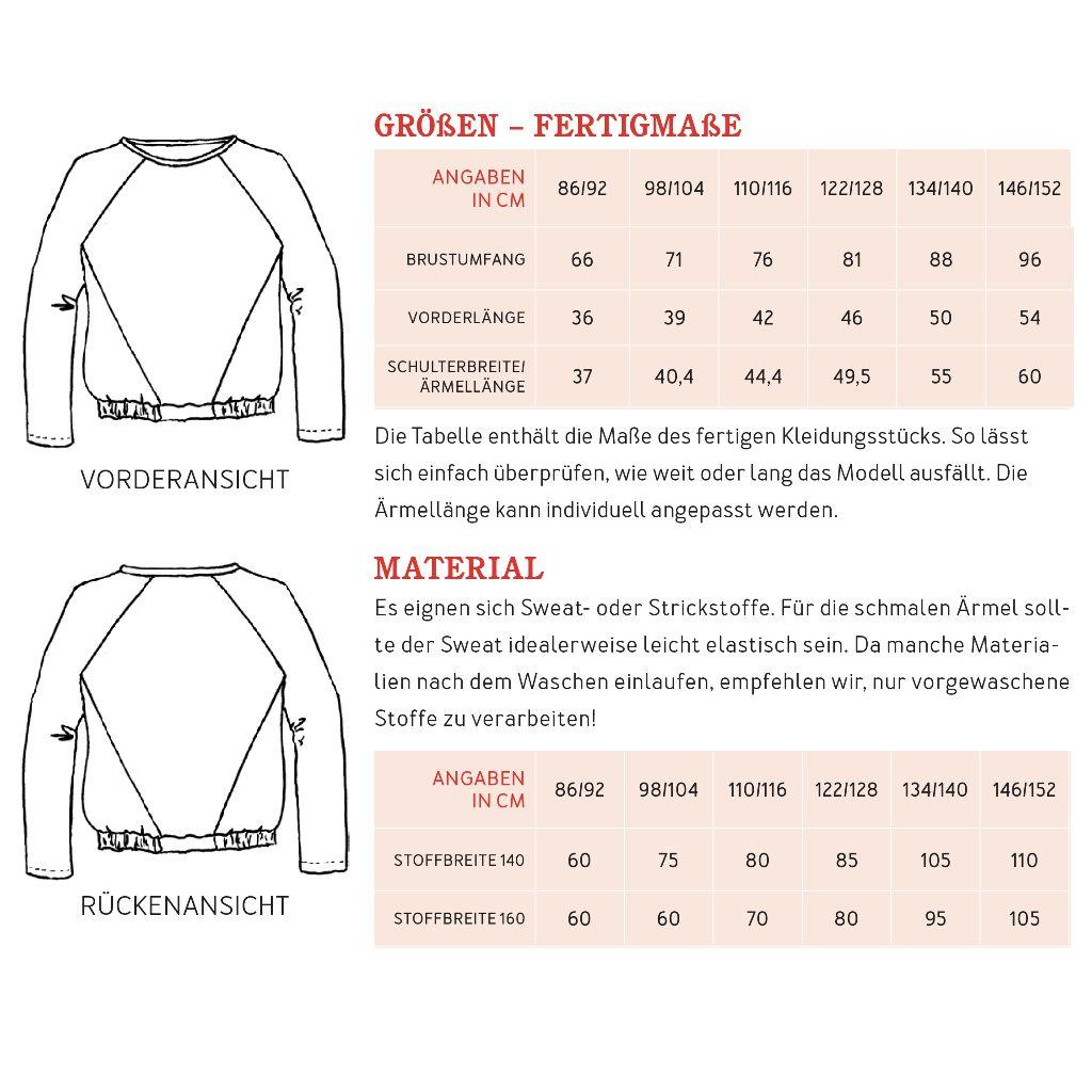 Papierschnittmuster Raglansweater Lille Gr. 86-152